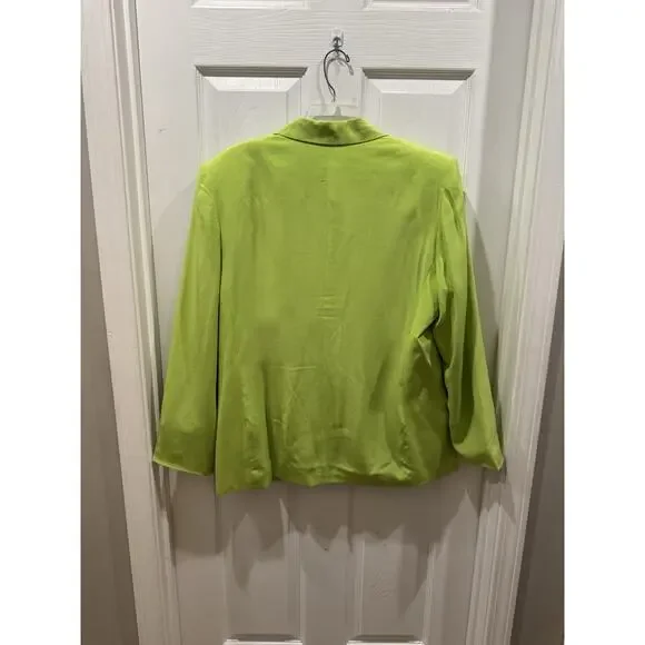 VTG Silks By Joan Leslie Blazer & Blouse Neon Green 100% Silk Womens Sz 16 - Picture 15 of 15